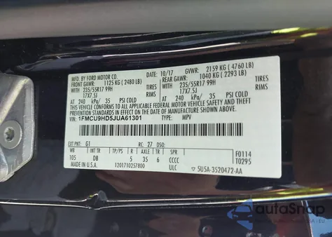 2018 Ford Escape Sel z USA, uszkodzony, nr VIN 1FMCU9HD5JUA61301